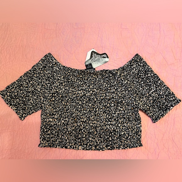 Angie Crop Top Floral Print Black Size M Medium Peasant Boho Festival Top NWT - Picture 5 of 8